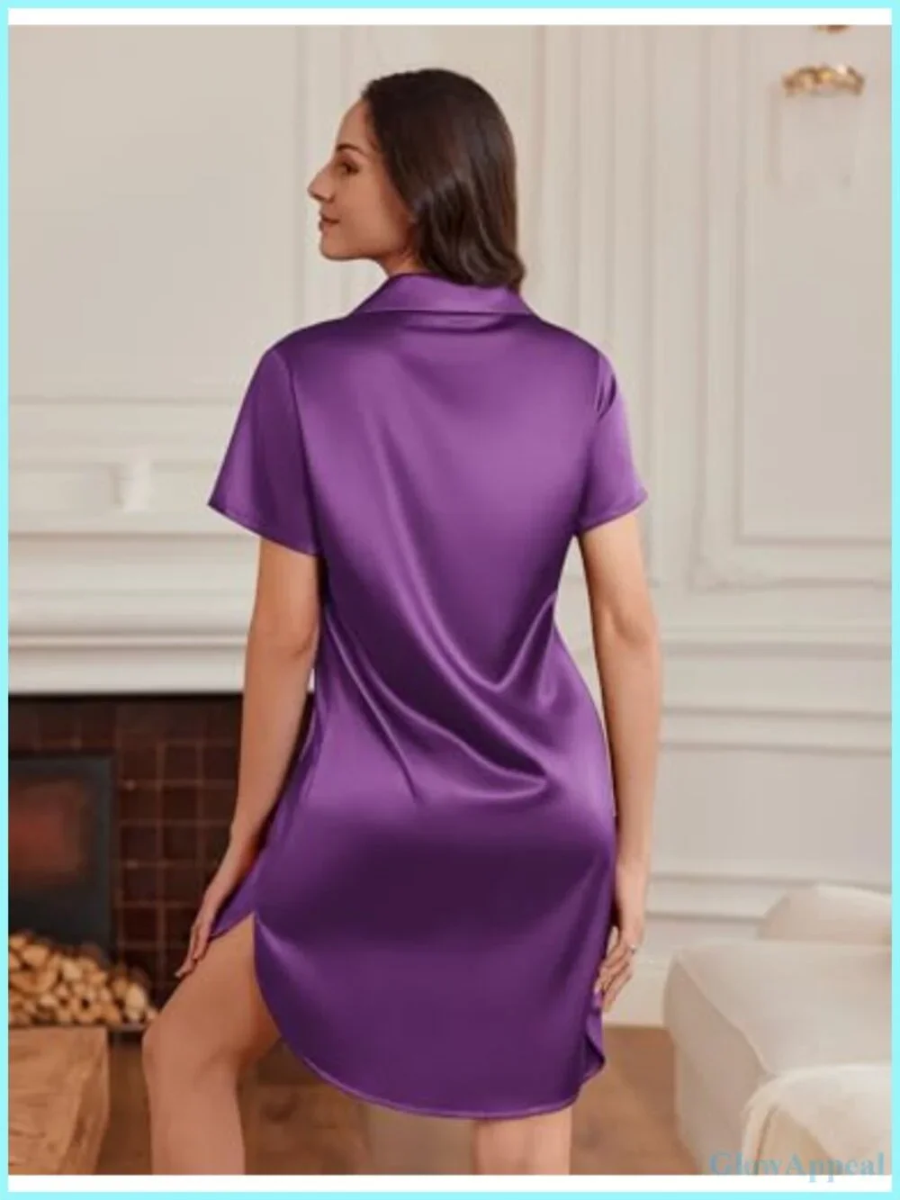 Ekouaer Satin Nightgown Silk Sleepshirt Button Down Short Sleeve